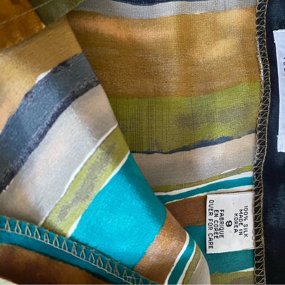 Vintage 90s Express Brown Green Umber Tan Western Stripe Wrap Skirt Pure Silk 9 - Picture 7 of 7